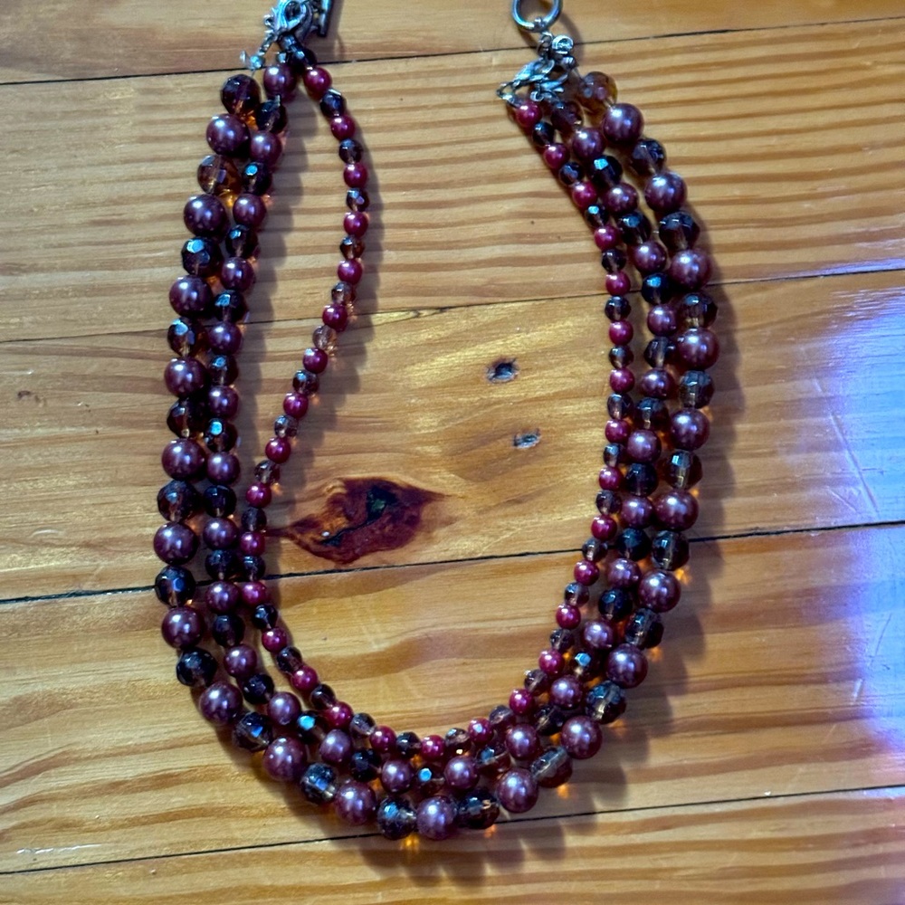 Three strand necklace that can be worn as a single, double or triple strand.